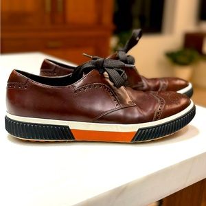 Prada Men’s Burgundy Derby Brogue Wing-tip Leather Lace Up Sneakers